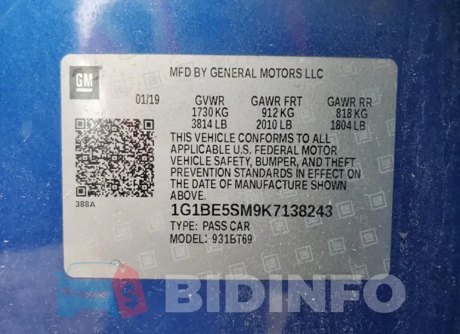 1G1BE5SM9K7138243 Photo# 12