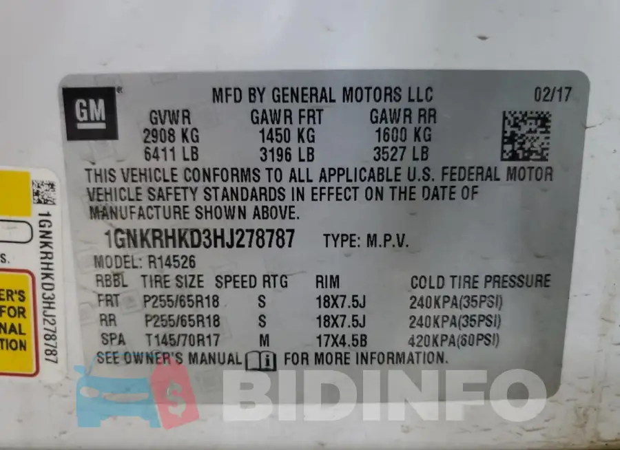 1GNKRHKD3HJ278787 Photo# 13