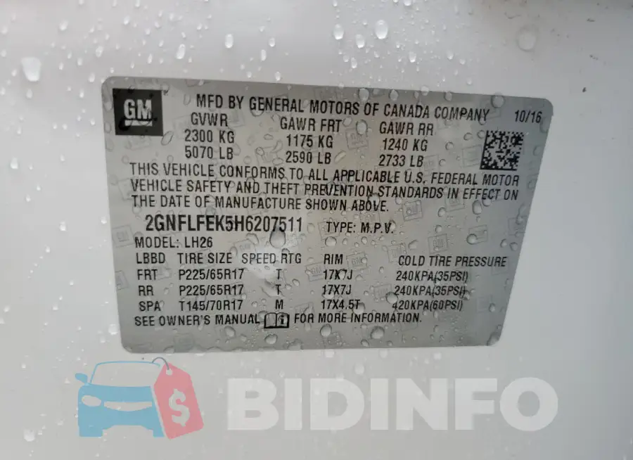 2GNFLFEK5H6207511 Photo# 13