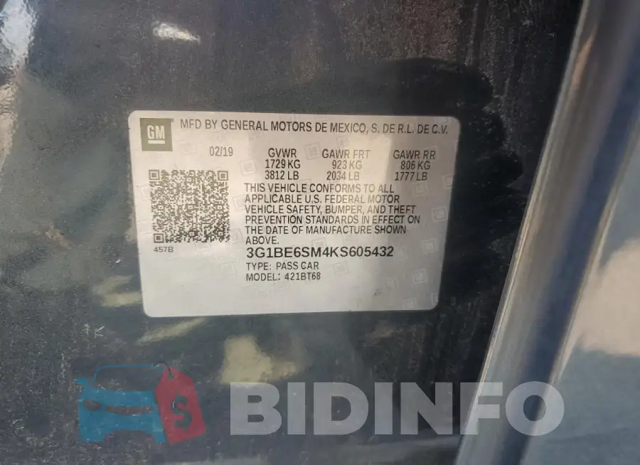 3G1BE6SM4KS605432 Photo# 12