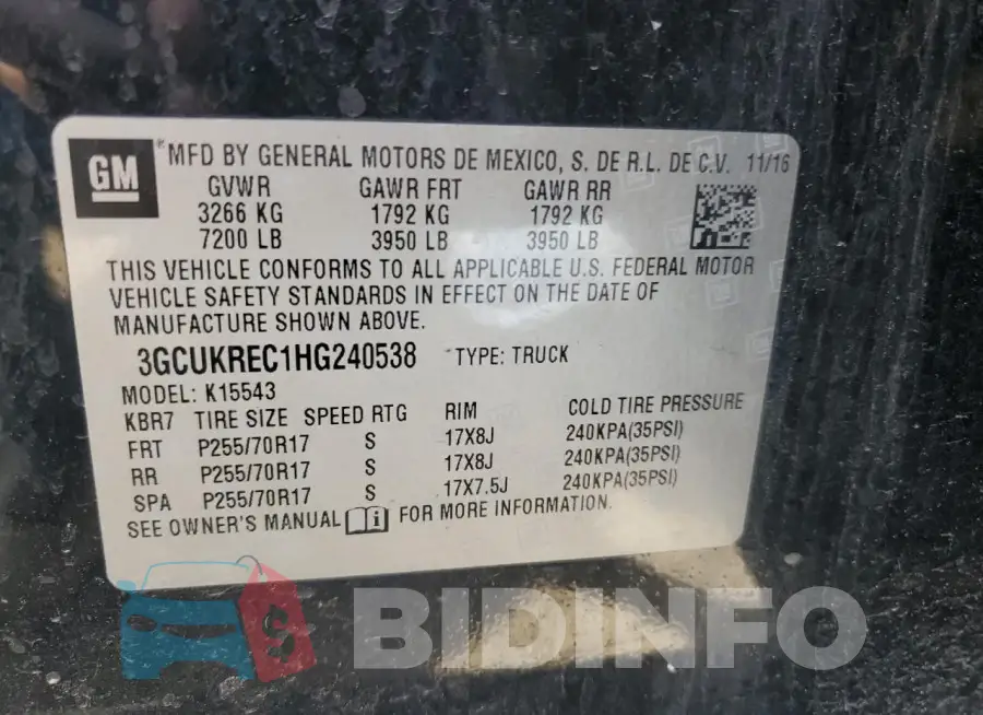 3GCUKREC1HG240538 Photo# 12