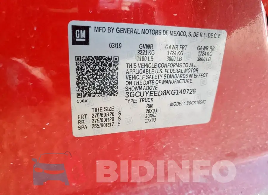 3GCUYEED8KG149726 Photo# 12
