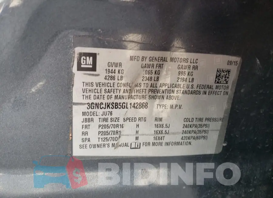 3GNCJKSB5GL142868 Photo# 13
