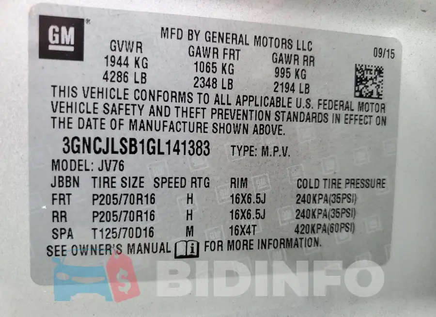 3GNCJLSB1GL141383 Photo# 14