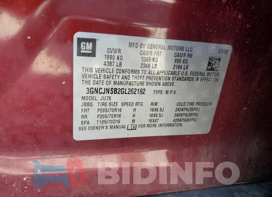 3GNCJNSB2GL262192 Photo# 13