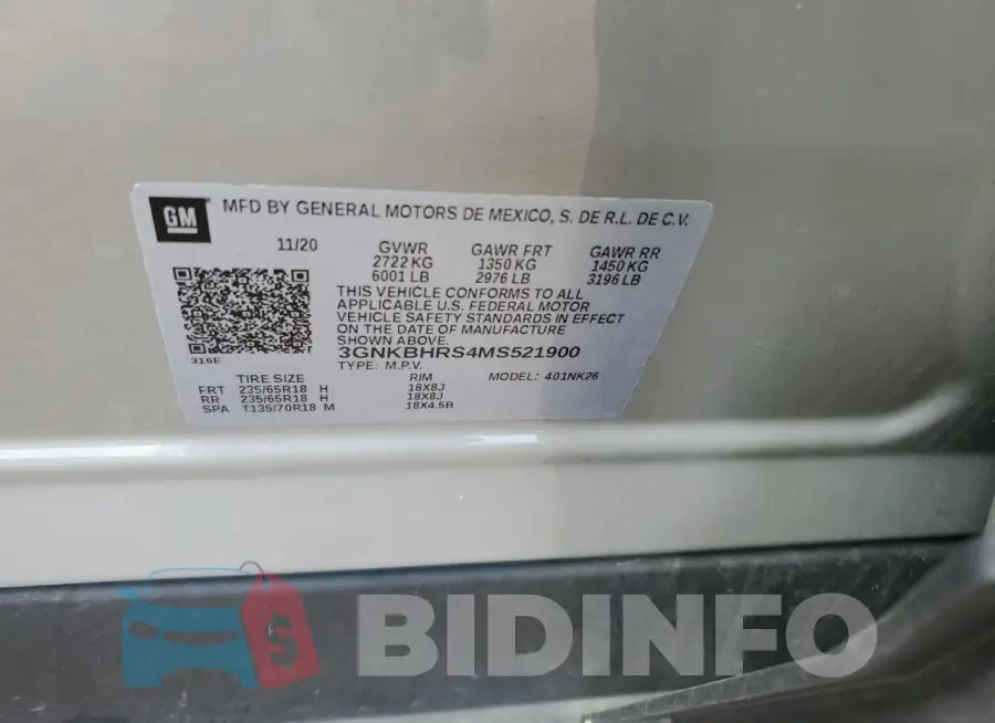 3GNKBHRS4MS521900 Photo# 13