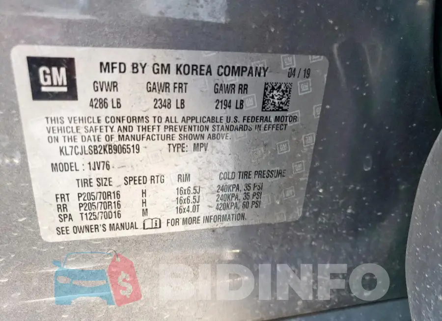 KL7CJLSB2KB906519 Photo# 13
