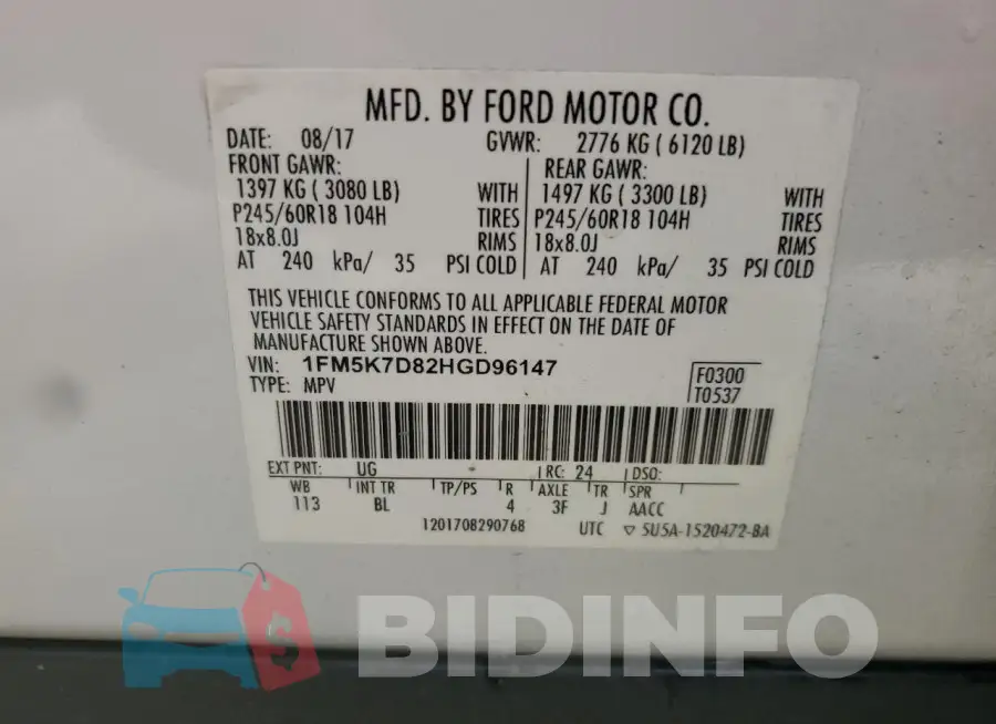 1FM5K7D82HGD96147 Photo# 14