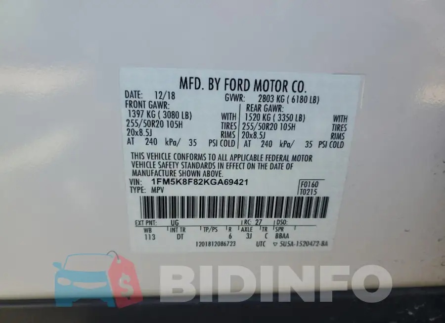 1FM5K8F82KGA69421 Photo# 14