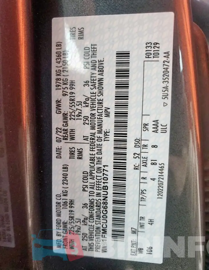 1FMCU0G68NUB10771 Photo# 13