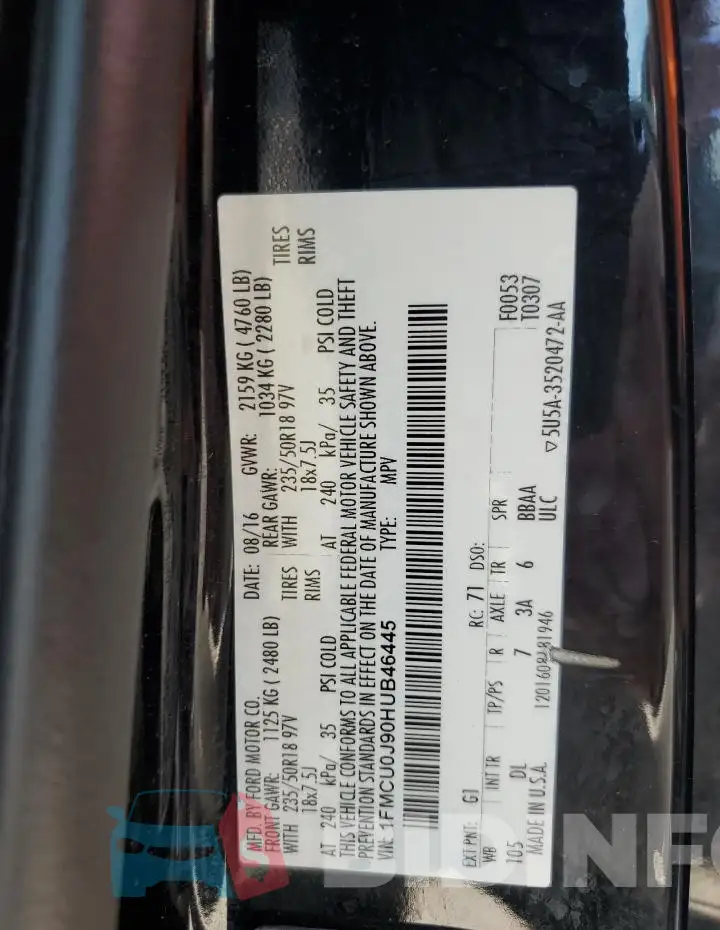1FMCU0J90HUB46445 Photo# 13