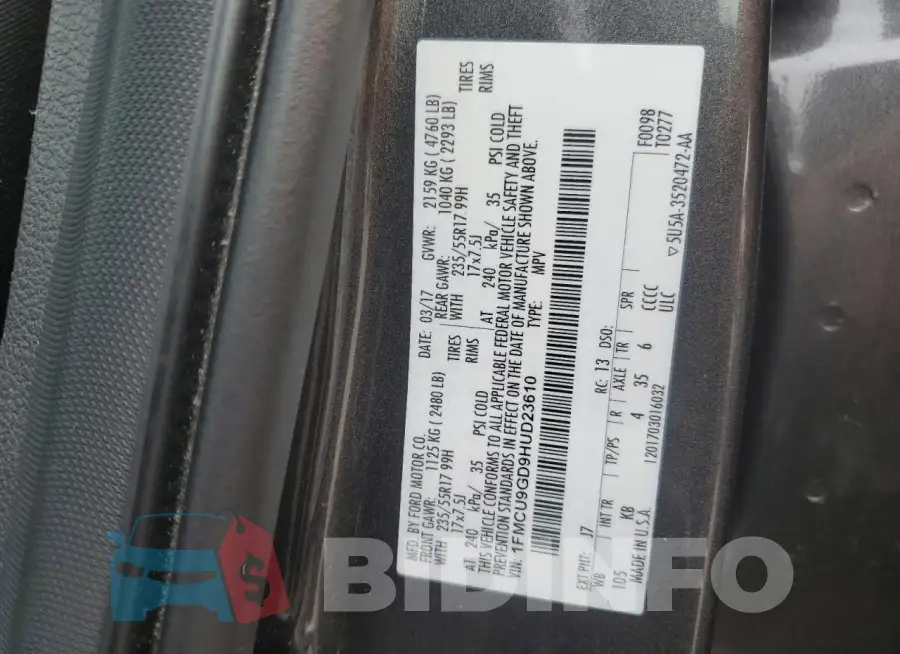 1FMCU9GD9HUD23610 Photo# 13