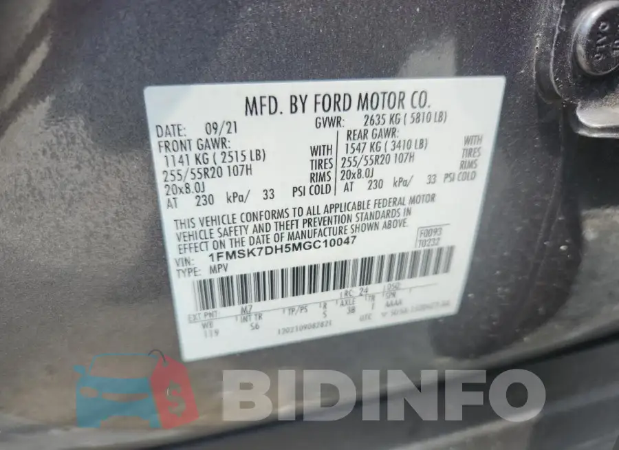 1FMSK7DH5MGC10047 Photo# 13