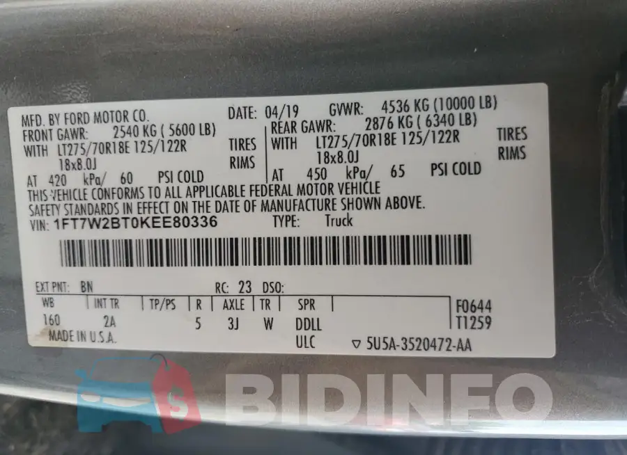 1FT7W2BT0KEE80336 Photo# 13