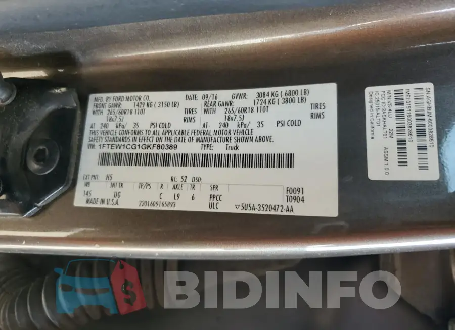 1FTEW1CG1GKF80389 Photo# 12