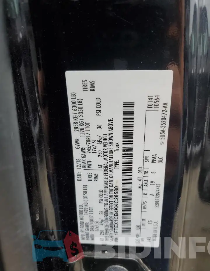 1FTEX1CB4KKC28580 Photo# 12
