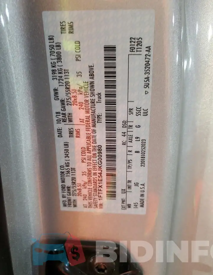 1FTFX1E54JKG00980 Photo# 13