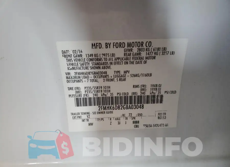 2FMHK6D82GBA03048 Photo# 14