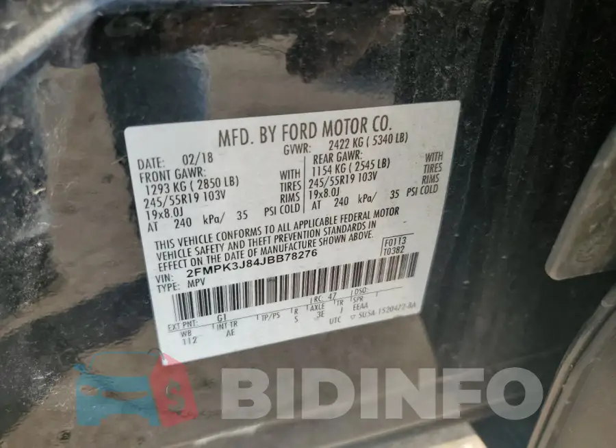 2FMPK3J84JBB78276 Photo# 12