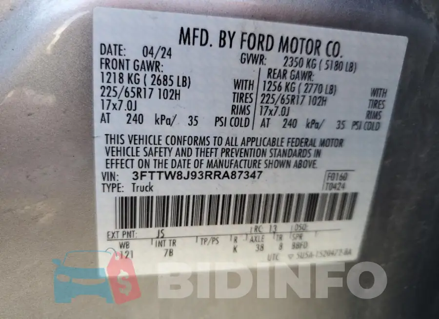 3FTTW8J93RRA87347 Photo# 12