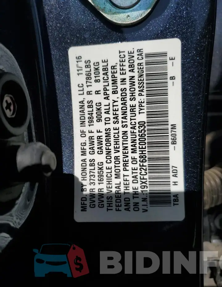 19XFC2F68HE006530 Photo# 12