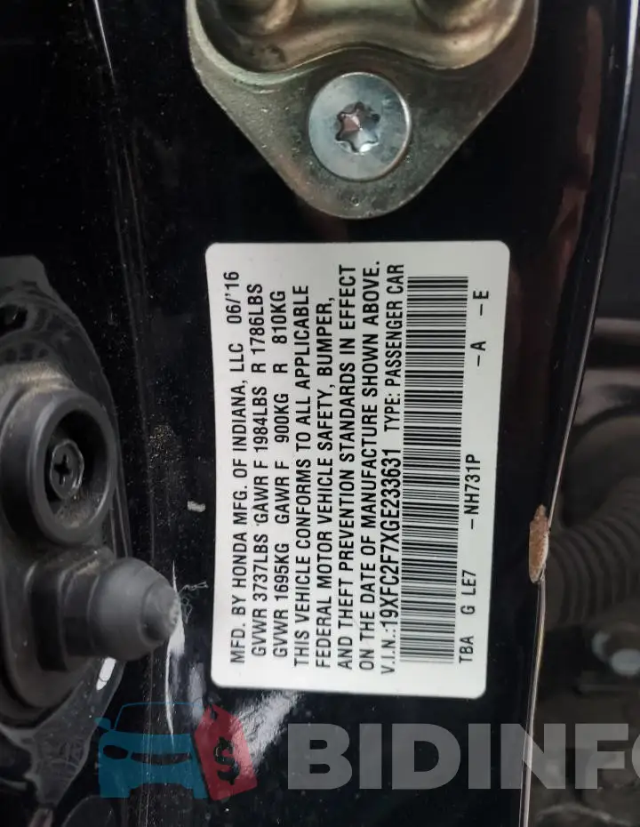 19XFC2F7XGE233631 Photo# 12