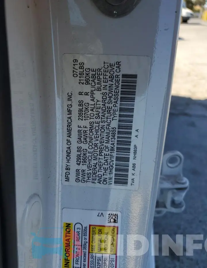 1HGCV1F18KA134855 Photo# 12