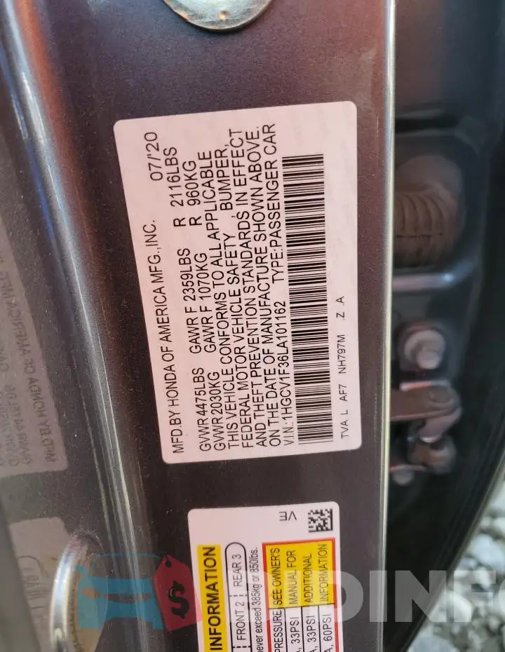 1HGCV1F36LA101162 Photo# 12