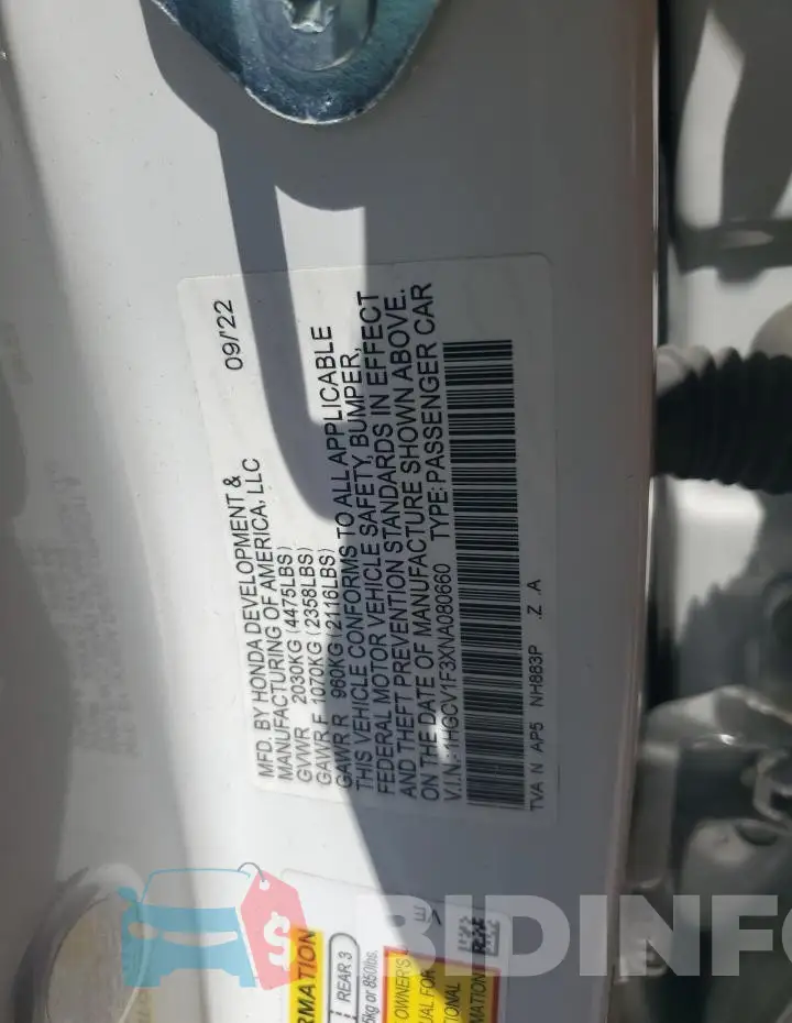 1HGCV1F3XNA080660 Photo# 13