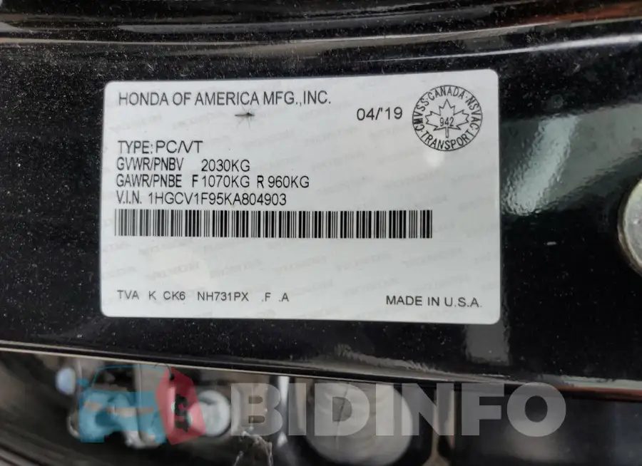 1HGCV1F95KA804903 Photo# 12
