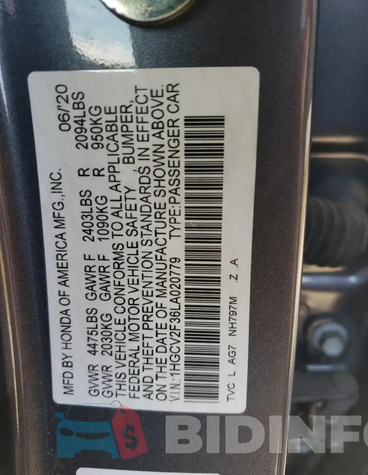 1HGCV2F36LA020779 Photo# 13
