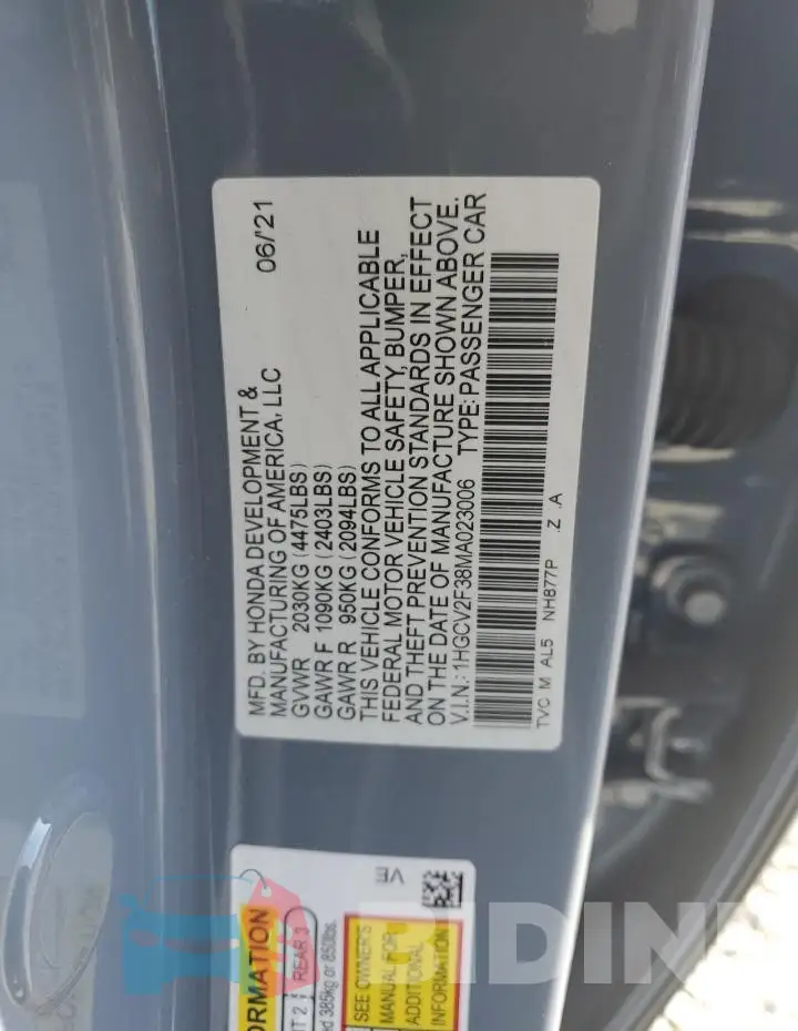 1HGCV2F38MA023006 Photo# 12
