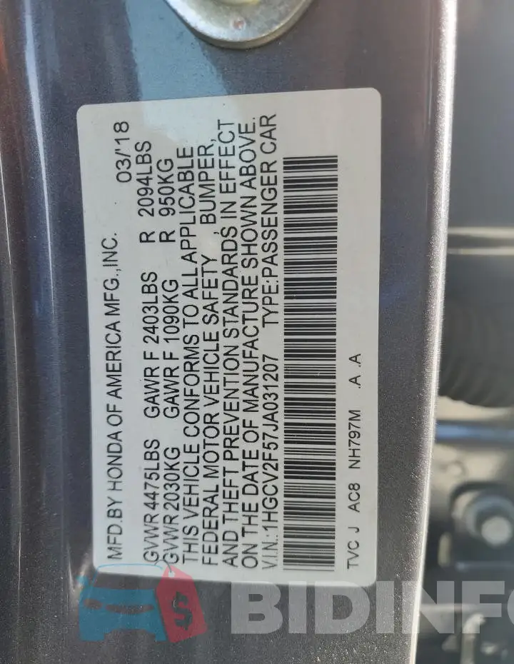 1HGCV2F57JA031207 Photo# 13
