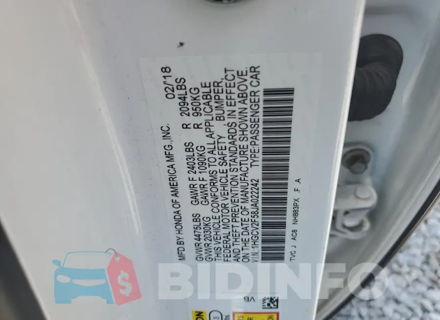 1HGCV2F58JA022242 Photo# 13