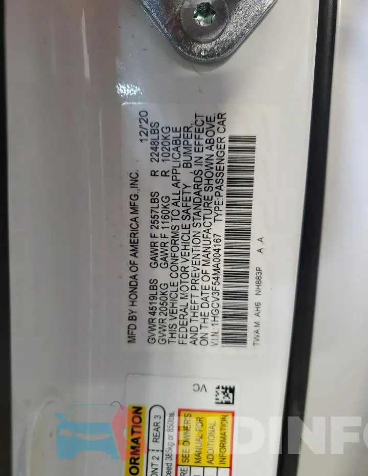 1HGCV3F54MA004167 Photo# 12
