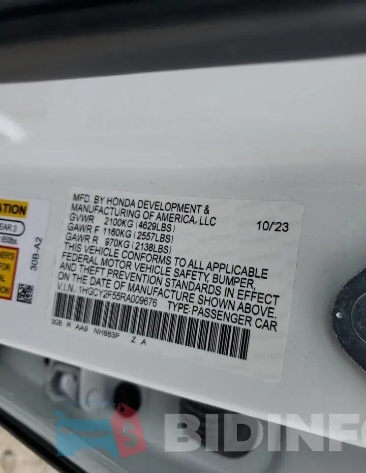 1HGCY2F55RA009676 Photo# 12