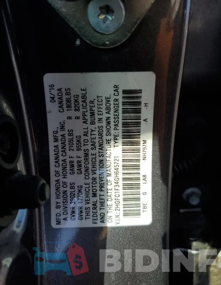 2HGFC1F34GH645721 Photo# 12
