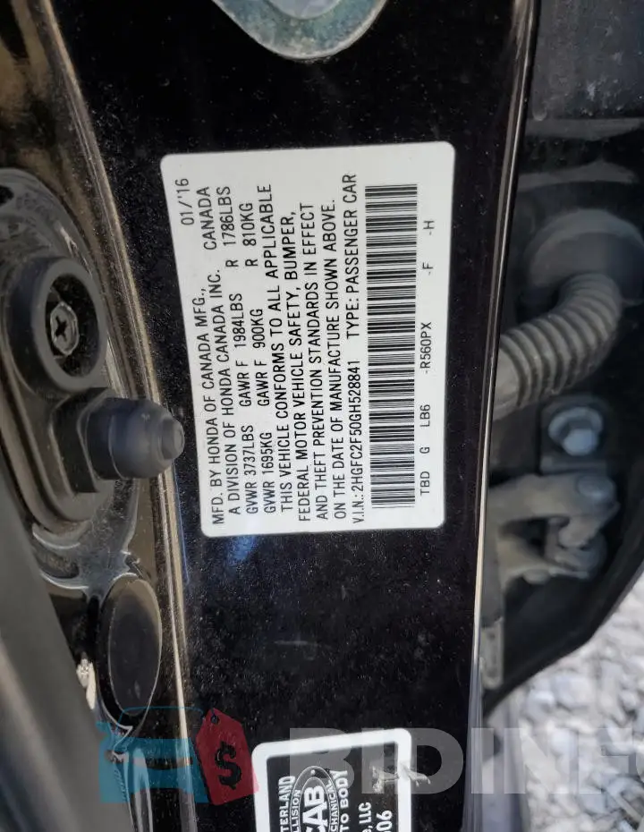 2HGFC2F50GH528841 Photo# 12