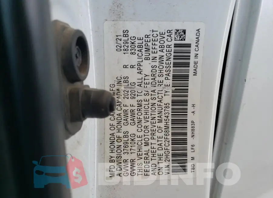 2HGFC2F68MH543785 Photo# 12