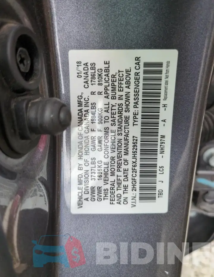 2HGFC2F6XJH529527 Photo# 13