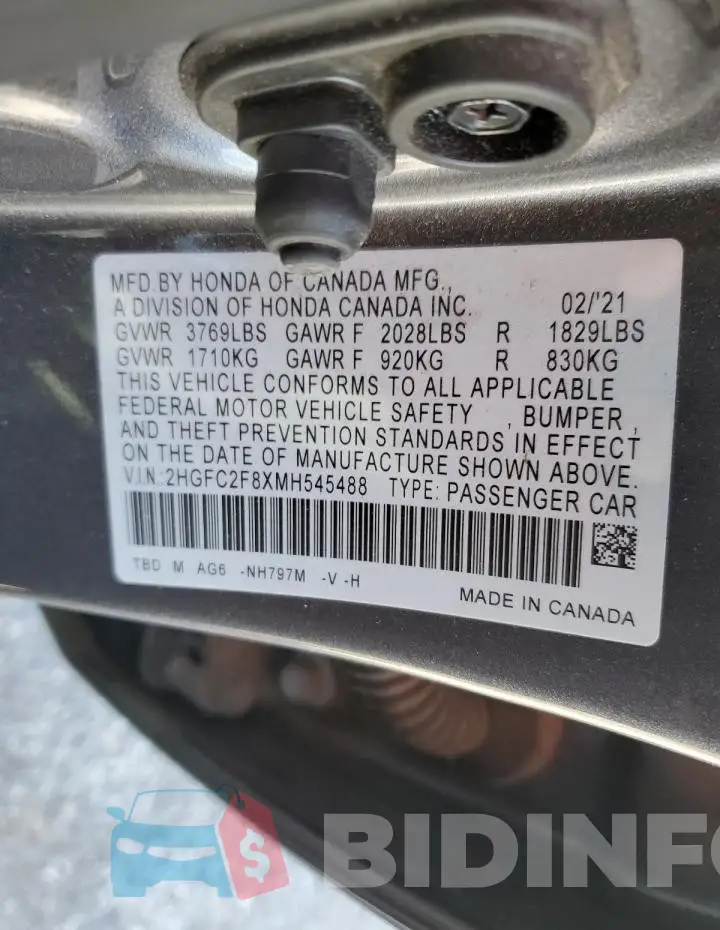 2HGFC2F8XMH545488 Photo# 13
