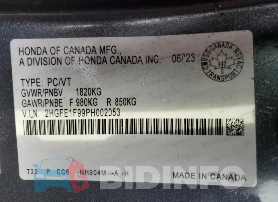 2HGFE1F99PH002053 Photo# 12