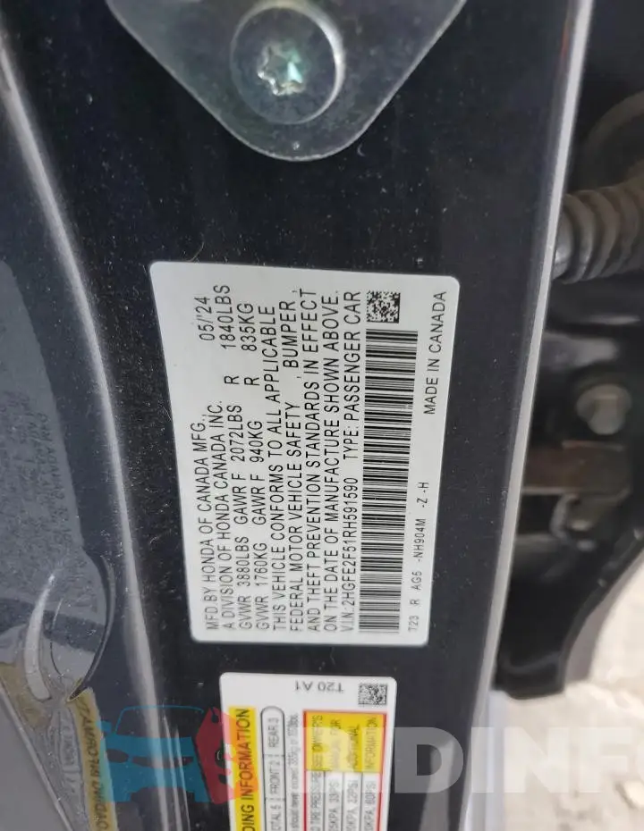 2HGFE2F51RH591590 Photo# 12