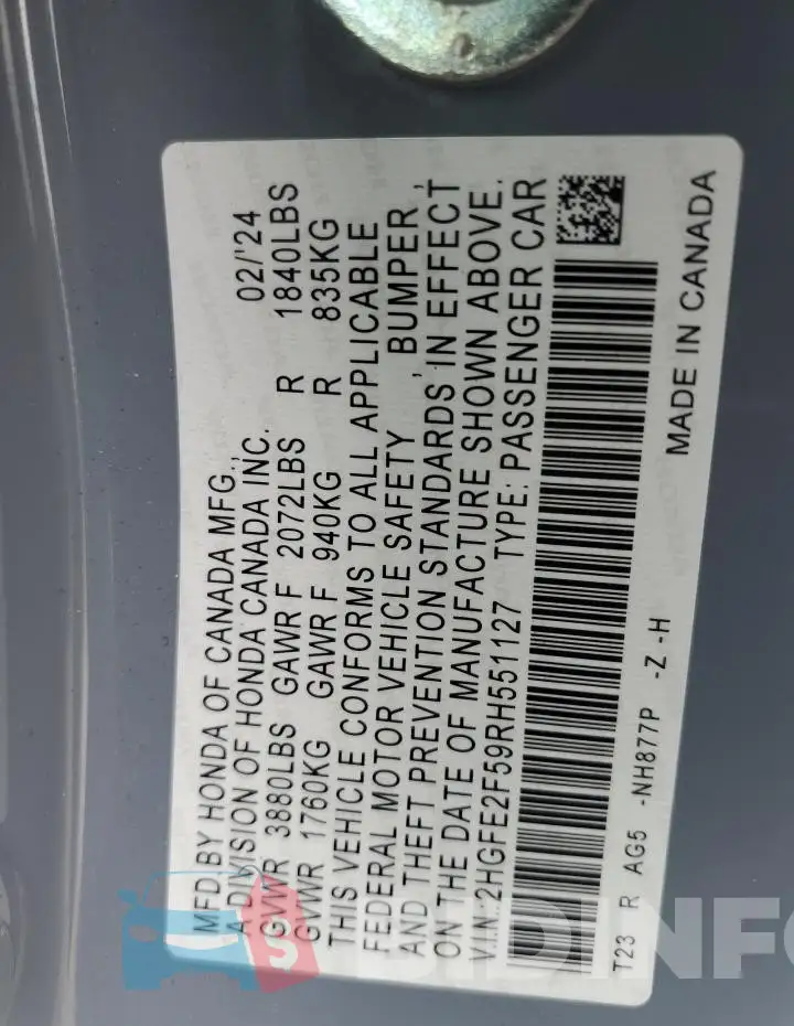 2HGFE2F59RH551127 Photo# 12