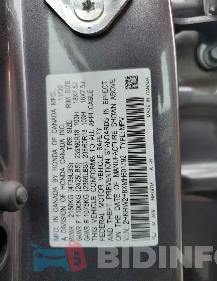 2HKRW2H8XMH601792 Photo# 12