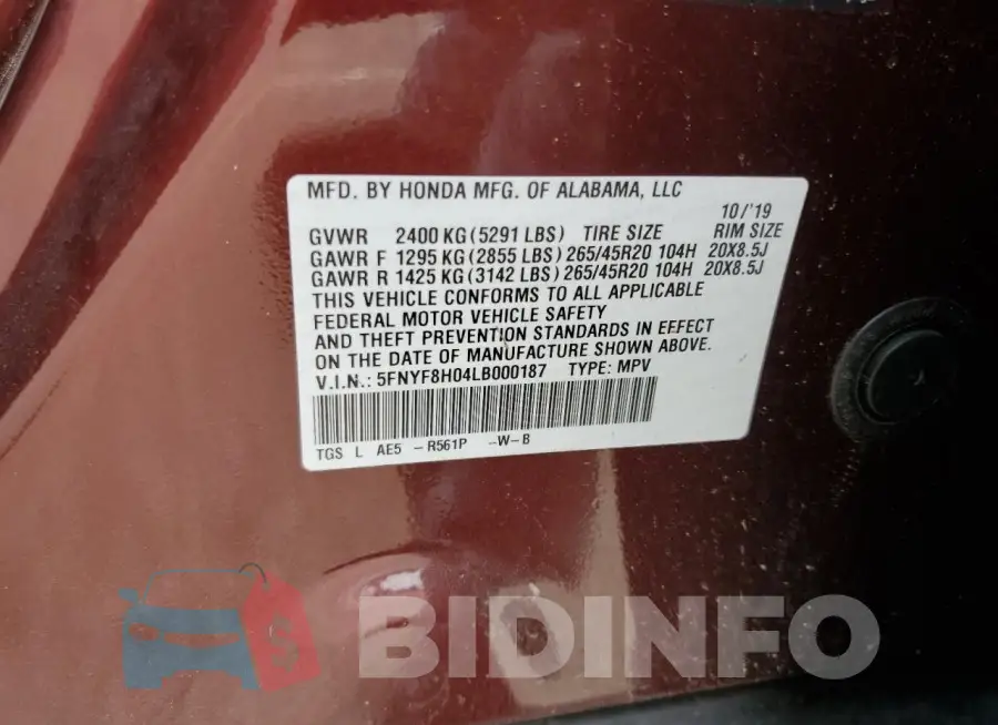 5FNYF8H04LB000187 Photo# 13
