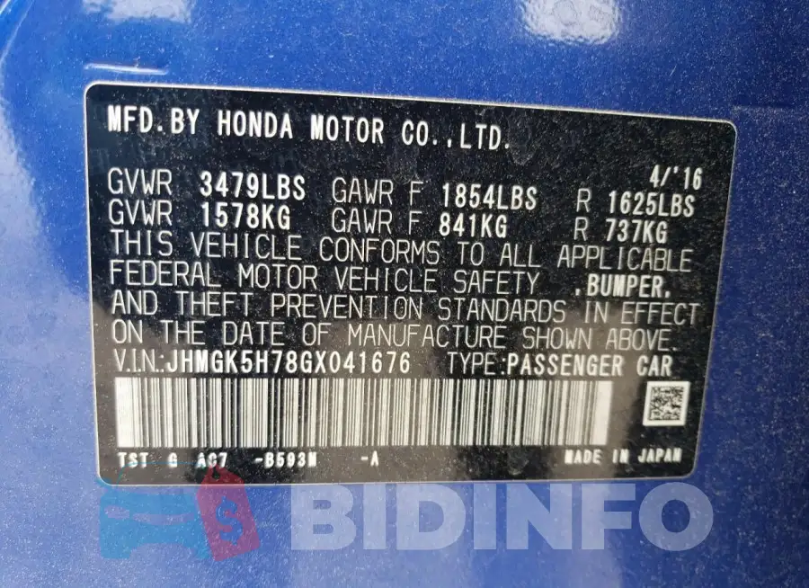 JHMGK5H78GX041676 Photo# 12