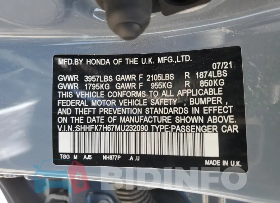 SHHFK7H67MU232090 Photo# 12
