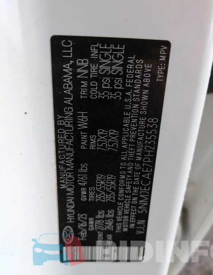 5NMJECAE7PH235538 Photo# 13