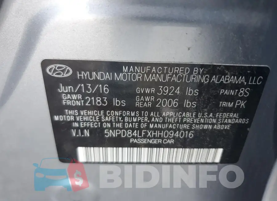 5NPD84LFXHH094016 Photo# 13